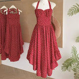 Bonnyshow  Long Dresses Backless Polka Dot Spring Summer Halter Women Dress Korean Fashion Vintage Elegant Vestidos Mujer