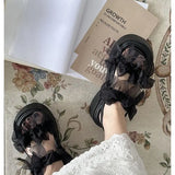 Bonnyshow  Women's Layered Bow Platform Sandals - Thick Cushioned Sole with Adjustable Ankle Buckle for Summer Casual Wear
