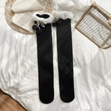 Bonnyshow Winter Women Stockings Warm Wool Cashmere Thigh High Sock Korean Lolita Sweet Girl Cute Pompom Over Knee Long Socks