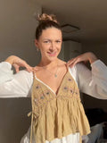 Bonnyshow  Sexy Embroidery Strap Vest Women Hollow Out Lace Up Tube Tops Sleeveless Backless Tanks  2025 Summer Vacation Beach Tops Lady