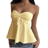Bonnyshow  Fashion Casual Summer Women's Strapless Lace-up Vest Top Sexy Solid Color Off Shoulder Sleeveless Tank Tops Streetwear Beach