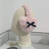 Bonnyshow Women Bow Knot EarMuffs Kawaii Heart Fluffy Ear Muffs Cold Protection Women Ear Cover Thickened Plush Japanese JK Girls Earplugs