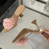 Bonnyshow  PVC Transparent Women Slippers Pumps Designer Wedding Party Pointed Toe High Heels Sandals Spring Ladies Shoes