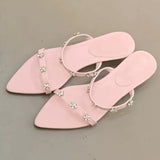 Bonnyshow  Luxury Crystal Flower Wedges Slippers Women Fashion Pointed Toe Backless Slides Sandals Designer Shoes Elegant Party Dress Shoes