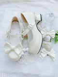 Bonnyshow  Sweet Girl Lolita Original High Heels Round Head Thick Heel Bow Elegant Women's Shoes Kawaii Cute Versatile Lace-up Single Shoes