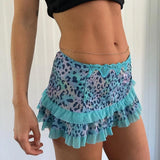 Bonnyshow  Summer Vintage Leopard Print Ruffles Low Waist Mini Skirt Women Lace Skirts Aesthetic Elegant Fashion Lady Party Streetwear