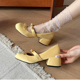 Bonnyshow  Thick Heel Women's Mary Jane Shoes Fashion Butterfly-knot Slip On Shoes Spring Autumn Party Candy Color Shoes