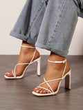 Bonnyshow  Women Sandals Open Toe Narrow Band Buckle Strap Pumps Fashion Summer Buckle Strap Square High Heels Ladies Shoes
