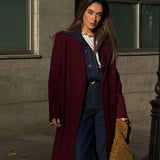 Bonnyshow Fashion Retro Long Women's Coat Solid Color Turndown Collar Double Breasted Coats Women Elegant Vintage Windproof Overcoat