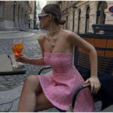 Bonnyshow  Sexy Off Shoulder Women 's Mini Dress Solid Backless Sleeveless Unique Button Dressess Lady 2025 Summer New Lady Beach Vestidos