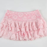 Bonnyshow  Lace Sheer A-Line Ruffle Mini Skirt Set For Women Halter Tie Backless Tank Top Short Skirt Sexy Vacation Two-Piece Outfit
