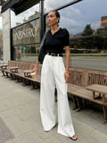 Bonnyshow Autumn/Winter New Solid Color Loose Pants Women's High Waist Office Lady Wide Leg Pants Temperament Casual Trousers