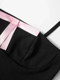 Bonnyshow  Summer Mini Night Dress Hot Club Outfits Bodycon Dress For Women Spaghetti Strap Sexi Clothing Pink Bow Tie Vestidos De Mujer