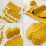 Bonnyshow 5Pairs/Set Cute Flower Striped Women Socks Autumn Winter Cotton Middle Tube Sock Female Girls Yellow Series Casual Sport Socks