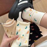 Bonnyshow 5 Pairs Cute Heart Print Socks for Women Y2K Korean Girls Colorful Socks Soft Breathable Cotton Ladies Crew Socks