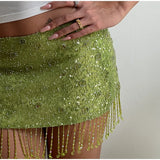 Bonnyshow  Sexy Sequin Tassel Women's Skirts Solid High Waist Patchwork All Match Female Skirt 2025 Summer New Lady Party Club Streetwears