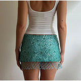 Bonnyshow  Sexy Sequin Tassel Women's Skirts Solid High Waist Patchwork All Match Female Skirt 2025 Summer New Lady Party Club Streetwears