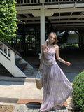 Bonnyshow  Floral backless dress for summer vacation women mesh long dress A-line Dress