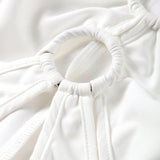 Bonnyshow  Fashion Solid Hollow Out Mini Dress for Women O-neck Sleeveless Wrap Hip Female Slim Dresses Summer New Party Lady Robes