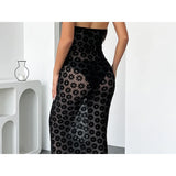Bonnyshow  See Through Dress for Women Hollow Out Off Shoulder Casual Dresses Spring Summer 2025 New Female Fashion Spaghetti Strap Dress