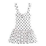 Bonnyshow  Elegant Women Polka Dot Short Dress Sleeveless Sweetheart Neck Pleated Hem A-line Dresses Summer Lady Chic Party Vestidos