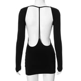 Bonnyshow Solid Women Mini Dress Autumn Unique Sexy Backless Long Sleeve Dresses Outfits Mujer Clubwear Y2K Clothing