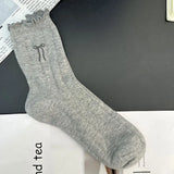 Bonnyshow Lolita Sweet Bow Socks for Women Summer Breathable Thin Loose Sock Y2K Girls Korean Solid Color Middle Tube Socks