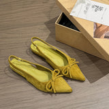 Bonnyshow  Summer Women's Low Heel Sandals Fashion Butterfly-knot Pointed Toe Shoes Ladies Evening Dancing Party Slingback Shoes