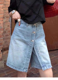 Bonnyshow  Fashion Fake 2 Piece Irregular Denim Shorts Women;s High Waist A-line Shorts Skirts Summer New 7A138