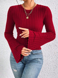 Bonnyshow Women New T-shirt Autumn Fashion Streetwear O-Neck Casual Slim Long Sleeves Sexy Red Tees Elegant Female Versatile Top Clothing