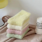 Bonnyshow Winter Mink Fleece Socks for Women Warm Thicken Plush Floor Sock Female Solid Color Thermal Snow Home Sleep Socks