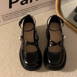 Bonnyshow  Women Loafers Retro Brown Mary Jane Shoes Women Pu Leather Thick Heels Lolita Shoes Woman Uniform Pumps Ankle Buckle Shoes