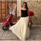 Bonnyshow  Patchwork Contrast Women' Dresses Elegant O-neck Backless Sleeveless Waist Cinching Maxi Dress Female Summer Lady Party Vestidos