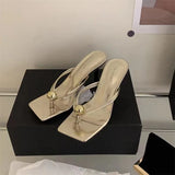 Bonnyshow  Pearl Thong Sandals Women's Summer Outer Wear 2025 New Fashion Elegant High Heels Stiletto Sandals