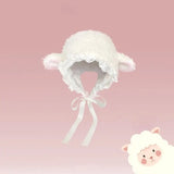 Bonnyshow Cute Sheep Plush Hat for Women Winter Warm Lamb Fleece Fluffy Costume Cap Cartoon Cosplay Bucket Beanies Hats Christmas Gift