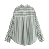 Bonnyshow  Summer New Women's Wear Versatile European and American Style Stripe Basic Poplin Shirt