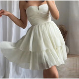 Bonnyshow  Women Strapless Dress Spring Pleated Tierred Women's Dress Sexy Backless Dress Female Chic Midi Dress Casual Beach Lady Vestido