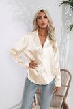 Bonnyshow  Women Spring Autumn Style Satin Blouses Shirts Lady Casual Long Sleeve Notched Collar Solid Color Blusas Tops