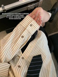 Bonnyshow  fashion stripe shirt Elegant Women Blouses Long Sleeved Gift Tie Oversized Tops for Women Summer Blouse Free Shipping