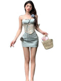 Bonnyshow  Top Short Skirt Pure Desire Two-Piece Square Collar Camisole Set Sweet Hot Girl Pure Sexy Suit Women'S Spring/Summer Slim Fit