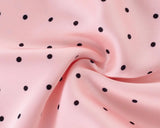 Bonnyshow  Pink Dot Print Elegant Long Dresses Women Lace Trim V Neck Short Sleeve A-line Summer Dress Party Maxi Robe