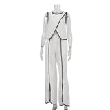 Bonnyshow  Contrast Vest Suit Womrn's Cross O Neck Sleeveless Top Loose Trousers Female 2025 Fashion Casual Pants Two Pieces Set