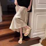 Bonnyshow  Brand Design Women Flat Sandals Clip Toe Leisure Outside Beach Shoes for Lady Fashion Metal Decoration 2025 Summer Footwear