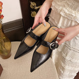 Bonnyshow  New French Style Low Heel Square Mary Jane Shoes Women's Shoes Slippers Retro Fashionable Small Leather Shoes