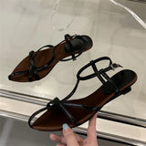 Bonnyshow  Fashion Summer Buckle Strap Woman Sandals Design Style Narrow Band Ladies Shoes Elegant Low Heels Dress Zapatos De Mujer