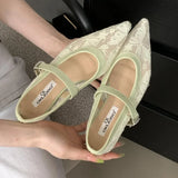 Bonnyshow  Sexy Pointed Toe Embroidery Flat Sandals for Women Breathable Mesh Belt Buckle Brand Designer Shoes Fashion Comfort Casual Shoe