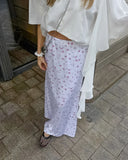 Bonnyshow  Floral Print Satin Long Skirt Women High Elastic Waist Elegant Chic A-line Faldas Summer Streetwear Fashion Casual Maxi Skirts