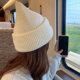 Bonnyshow Winter Warm Beanies for Women Love Heart Embroidered Knitted Hat Korean Fashion Female Crochet Woolen Hats
