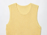 Bonnyshow  Summer New Popular Women's Clothing Cutout Tassel Sleeveless Top Knitted Casual Versatile