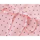 Bonnyshow  Pink Dot Print Elegant Long Dresses Women Lace Trim V Neck Short Sleeve A-line Summer Dress Party Maxi Robe